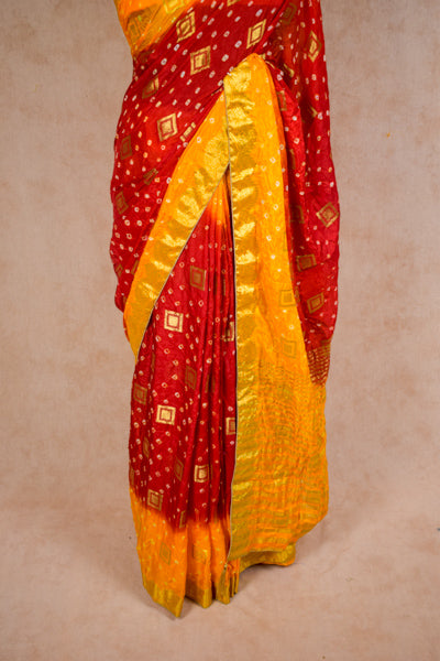 Red Yellow Gharchola Piliya Saree - Kanhasarees by ksds