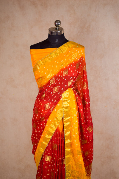 Red Yellow Gharchola Piliya Saree - KANHASAREE