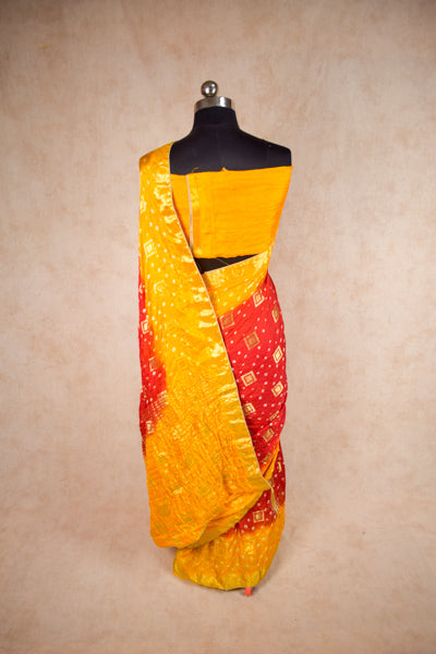 Red Yellow Gharchola Piliya Saree - KANHASAREE