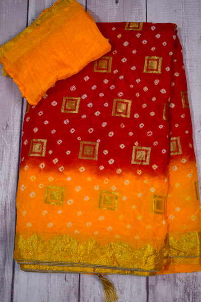 Red Yellow Gharchola Piliya Saree - KANHASAREE