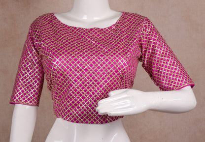 Gotawork Jaipuri Designer Blouse, Elbow Sleeves, Keyhole Back Open Pattern - KANHASAREE