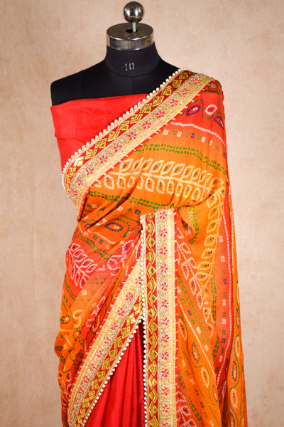 Bandhani saree rajasthani with gotapatti and mix work - Kanhasarees by ksds