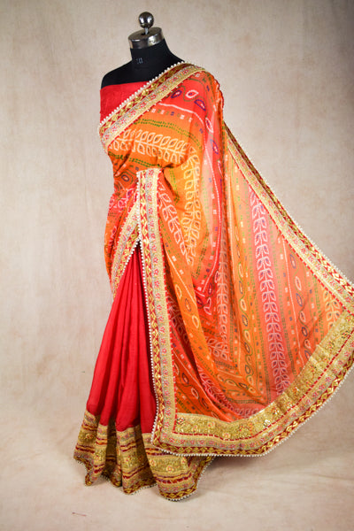 Bandhani saree rajasthani with gotapatti and mix work - KANHASAREE