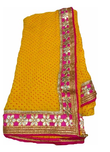 Georgette Leheriya Saree with Gota Work - KANHASAREE