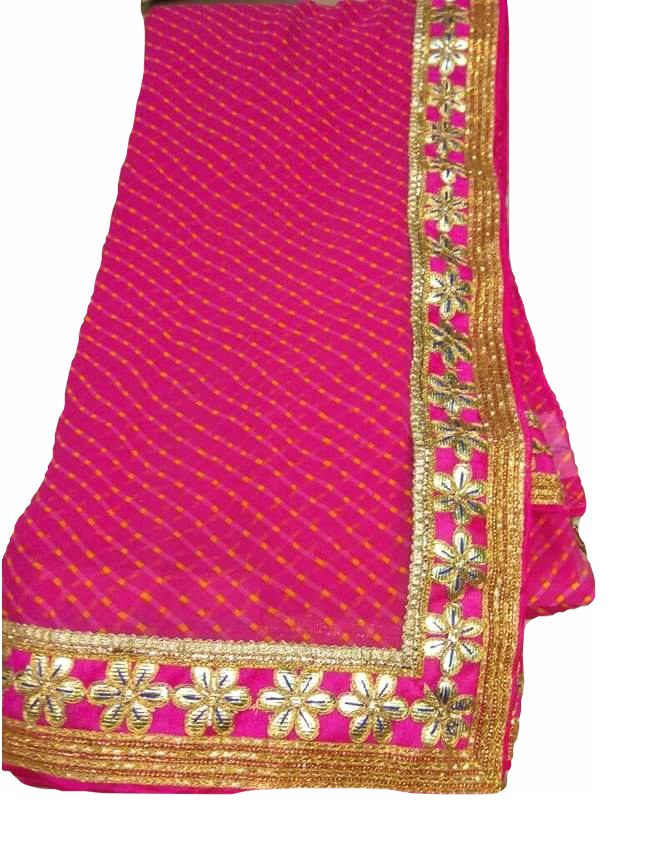 Georgette Leheriya Saree with Gota Work - KANHASAREE