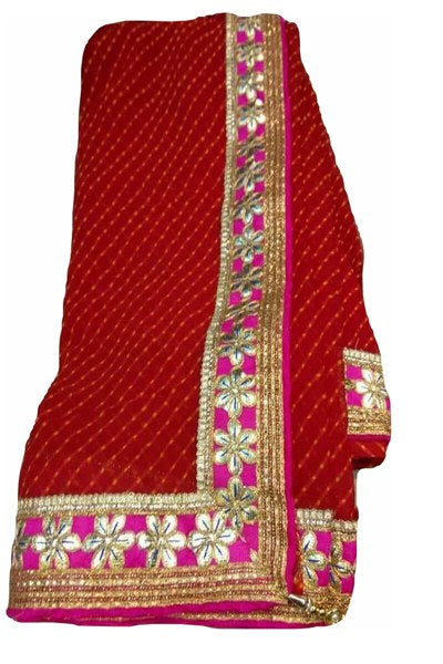 Georgette Leheriya Saree with Gota Work - KANHASAREE