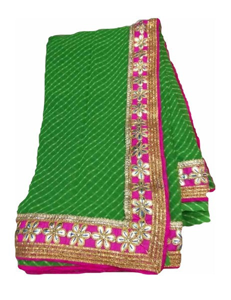 Georgette Leheriya Saree with Gota Work - KANHASAREE