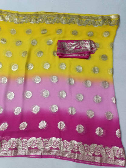 Pure Georgette Multi-Dyed Saree with Banarasi and Zari Border – Beautiful Shading