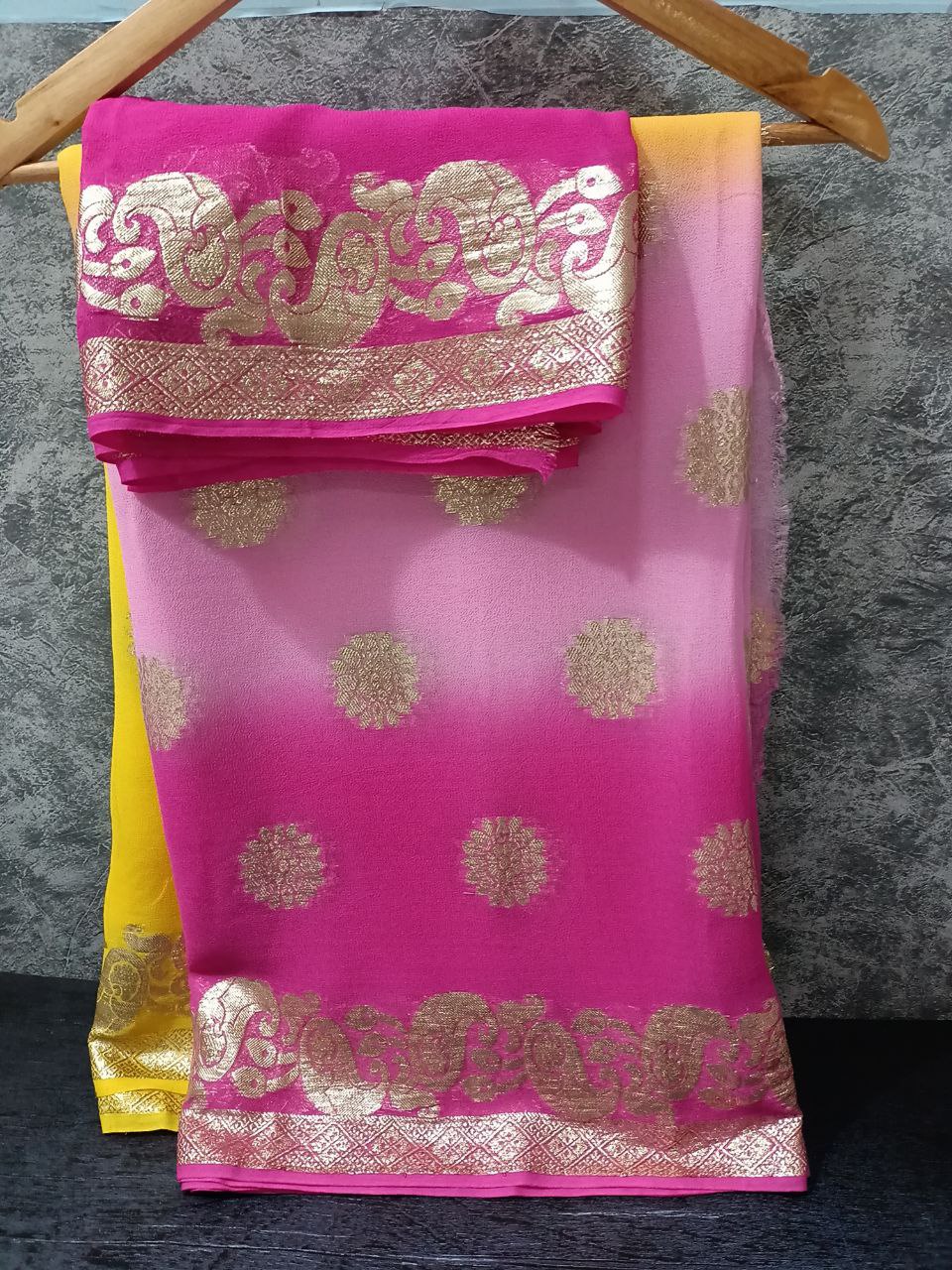 Pure Georgette Multi-Dyed Saree with Banarasi and Zari Border – Beautiful Shading