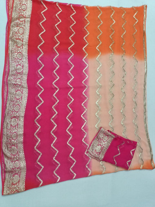 Pure Georgette Zigzag Banarasi Zari Weaving Saree with Zari Border - Kanhasarees by ksds