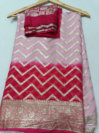 Pure Georgette Zigzag Zari Weaving Saree with Heavy Zari Weaving Blouse