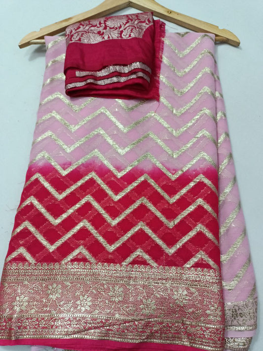 Pure Georgette Zigzag Zari Weaving Saree with Heavy Zari Weaving Blouse - Kanhasarees by ksds