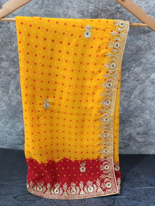 Semi Georgette Piliya Saree with Bandhani Print – Lightweight Traditional Saree for Festive Wear