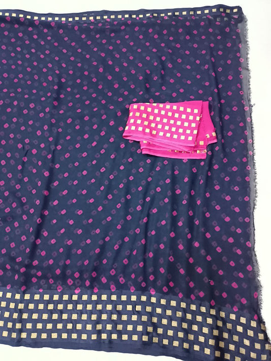 Bandhani Print Georgette Saree with Zari Checks Border & Contrast Blouse – Perfect for Festive Wear - Kanhasarees by ksds