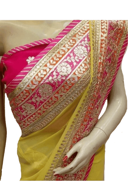 Beautiful Heavy Handwork Gota Patti Border Pure Georgette Saree - KANHASAREE