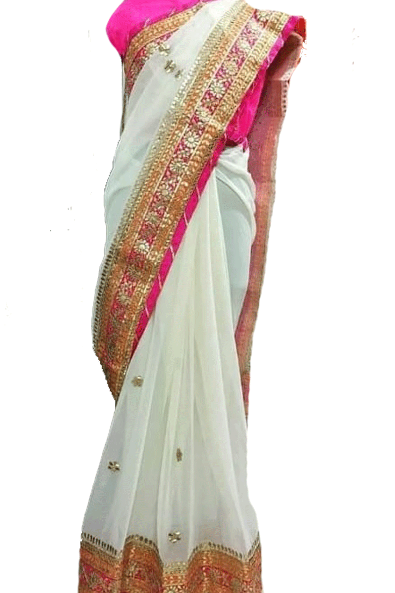 Beautiful Heavy Handwork Gota Patti Border Pure Georgette Saree - KANHASAREE