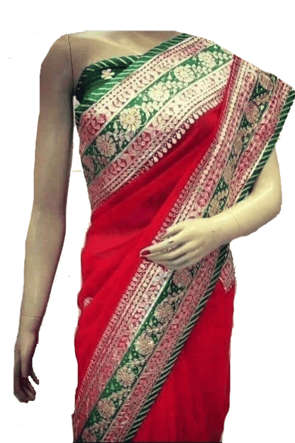 Beautiful Heavy Handwork Gota Patti Border Pure Georgette Saree - KANHASAREE