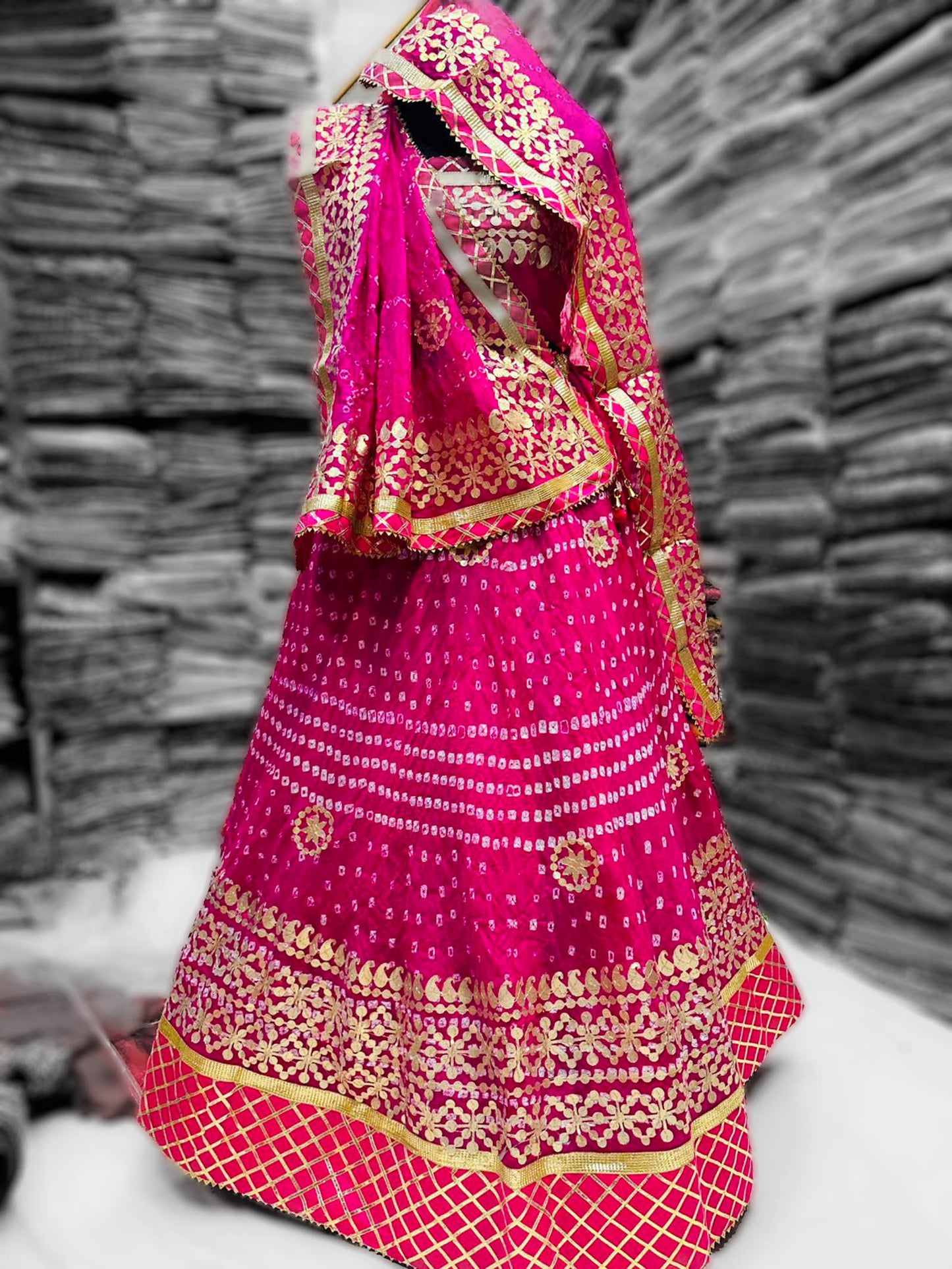 Silk bandhani lehenga choli with gotapatti work - KANHASAREE