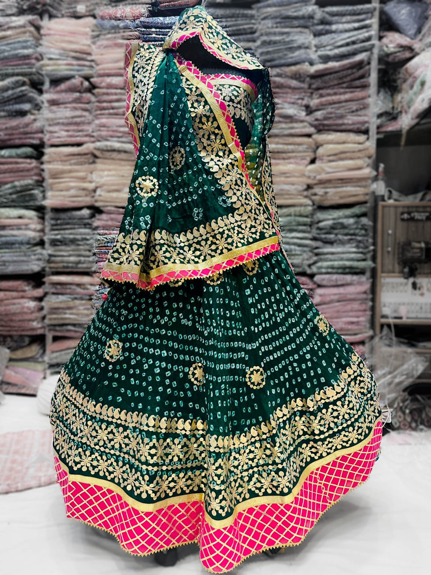 Silk bandhani lehenga choli with gotapatti work - KANHASAREE