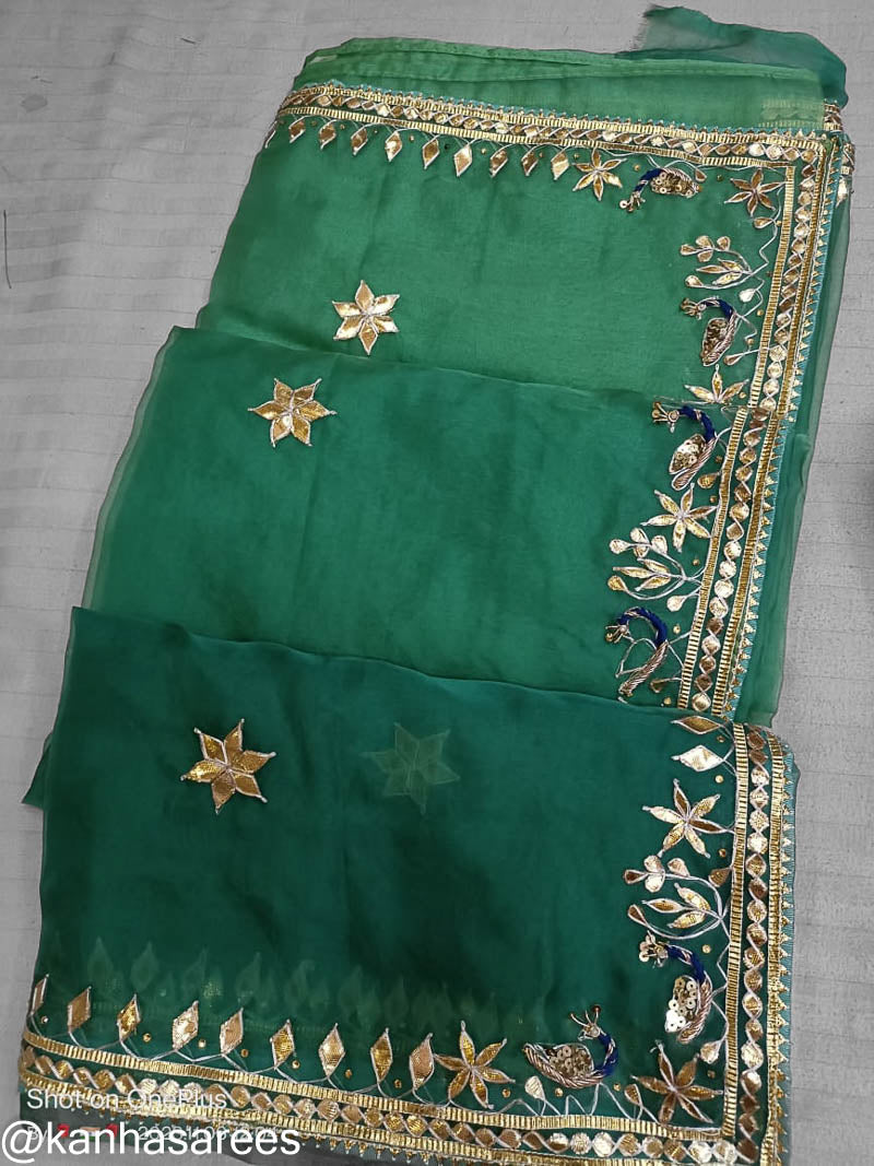 Organza peacock buti wedding wear gotapatti saree - KANHASAREE