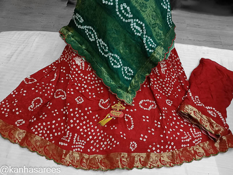 Red Handwoven Silk Bandhani Lehenga Set Design by The Little Black Bow at  Pernia's Pop Up Shop 2024