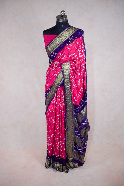 Blue pink bandhani saree - KANHASAREE