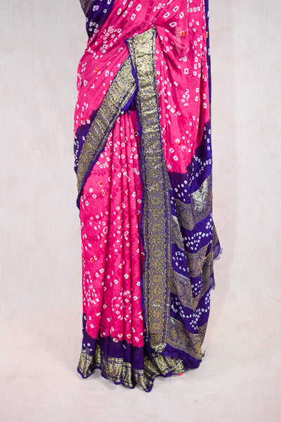 Blue pink bandhani saree - KANHASAREE