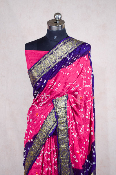 Beautiful Artic Blue Moss Chiffon Bandhani Saree