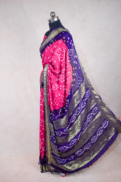 Blue pink bandhani saree - KANHASAREE