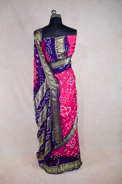 Blue pink bandhani saree - KANHASAREE