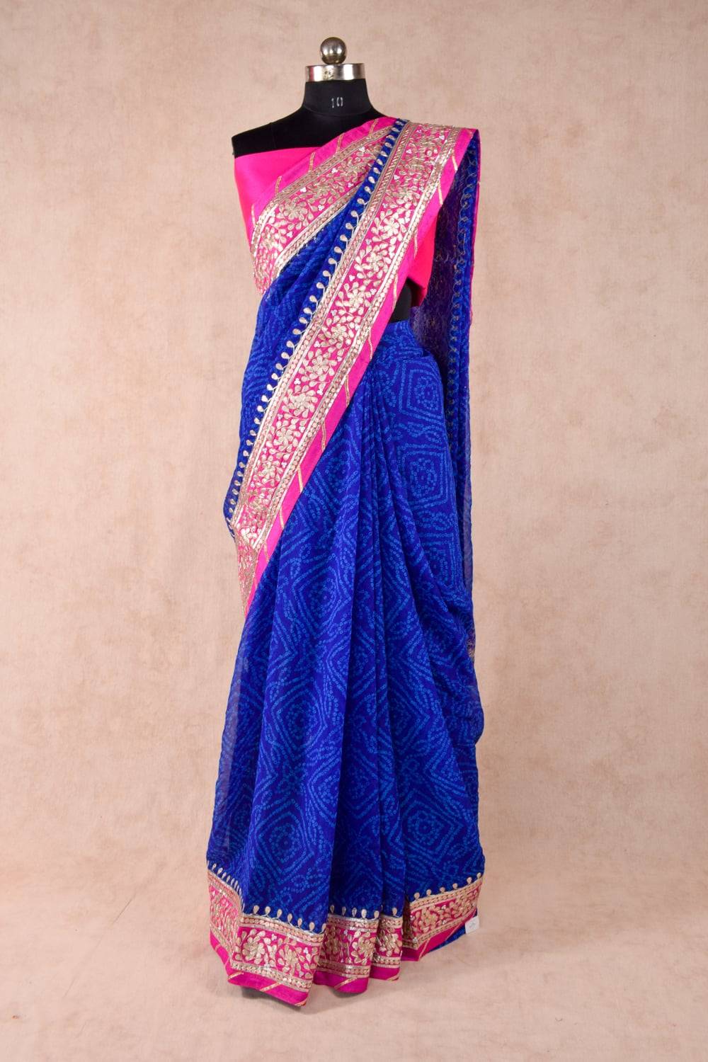 Blue bandhani gotapatti work saree - KANHASAREE