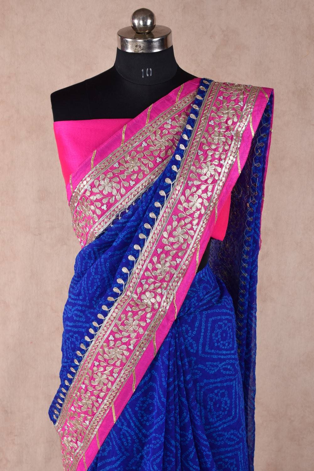 Blue bandhani gotapatti work saree - KANHASAREE