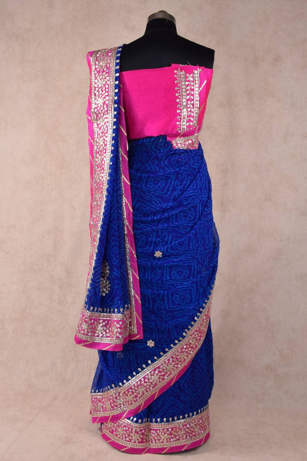 Blue bandhani gotapatti work saree - KANHASAREE