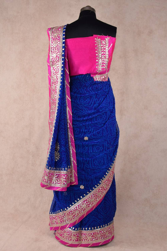 Blue bandhani gotapatti work saree - Kanhasarees by ksds