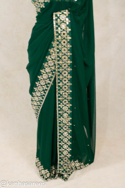 Mirror Work saree with designer mirror work blouse - KANHASAREE