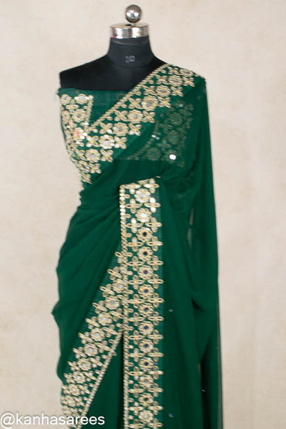 Mirror Work saree with designer mirror work blouse - KANHASAREE