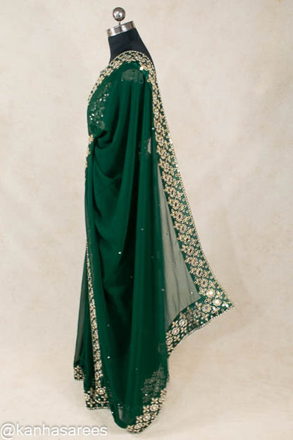 Mirror Work saree with designer mirror work blouse - KANHASAREE