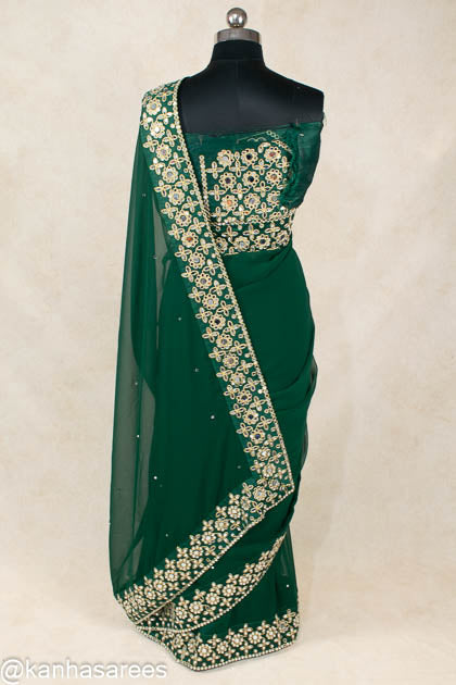 Mirror Work saree with designer mirror work blouse - KANHASAREE