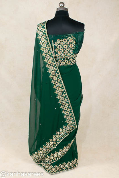 Mirror Work saree with designer mirror work blouse - KANHASAREE