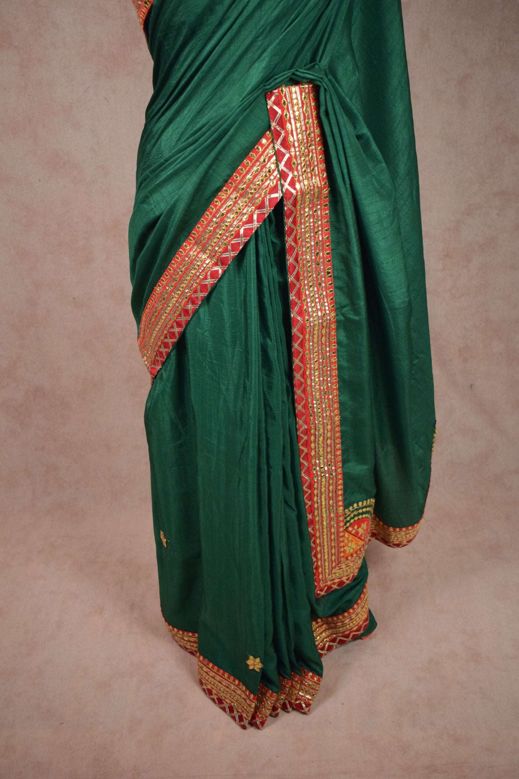 Bottle Green Gota Work Saree in Cotton Silk - KANHASAREE