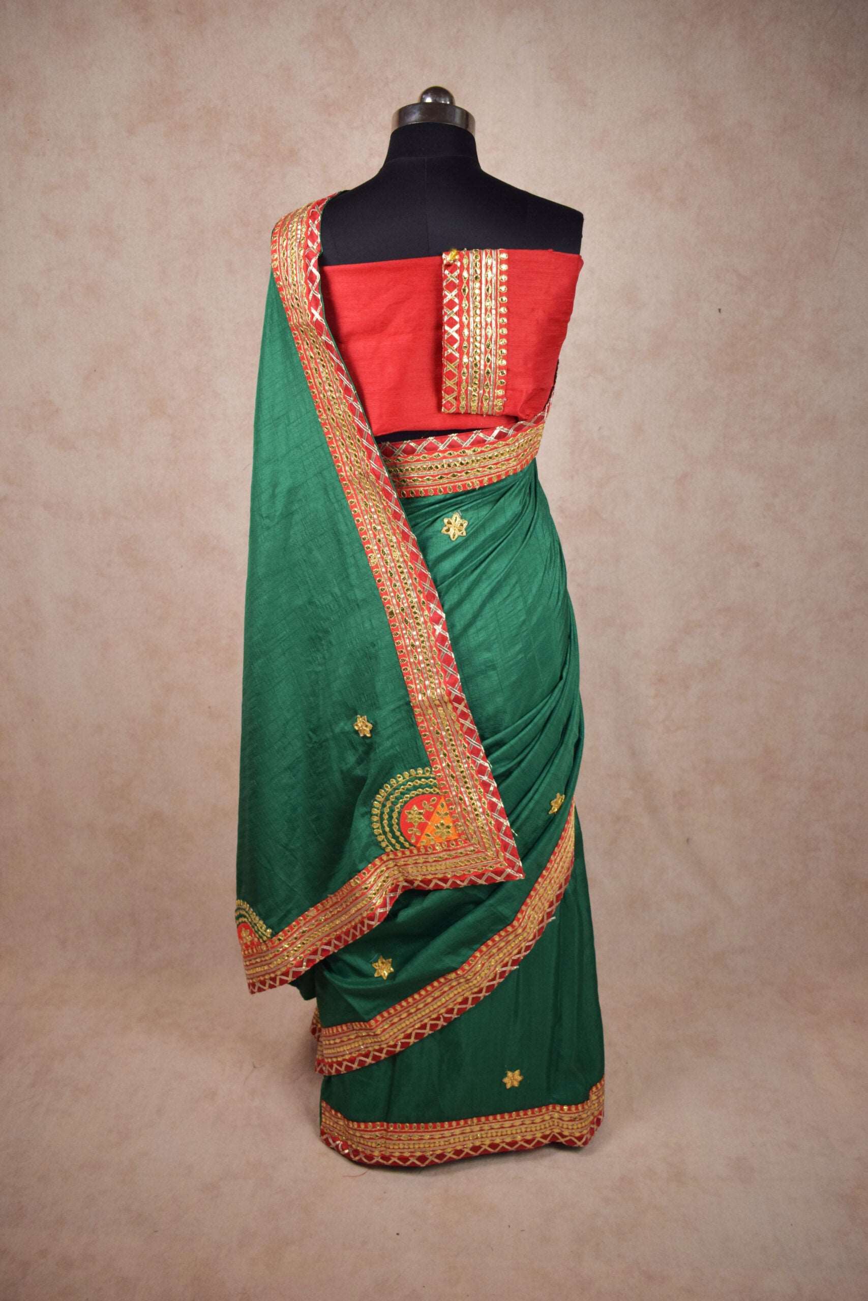 Bottle Green Gota Work Saree in Cotton Silk - KANHASAREE