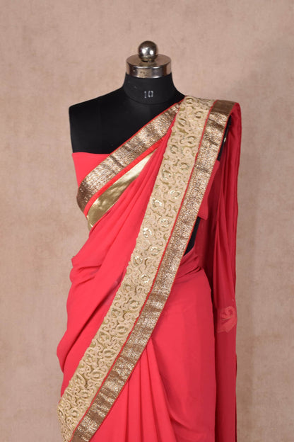 Pure Georgette Saree with Beautiful Zari Border - KANHASAREE