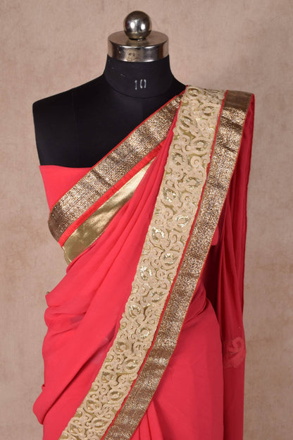 Pure Georgette Saree with Beautiful Zari Border - KANHASAREE