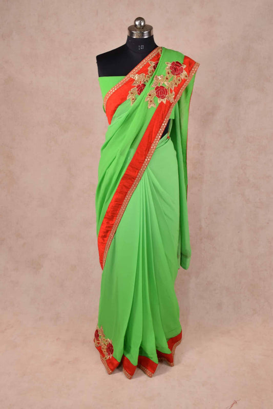Pure raw silk border handwork Saree in pure Georgette fabric - Kanhasarees by ksds