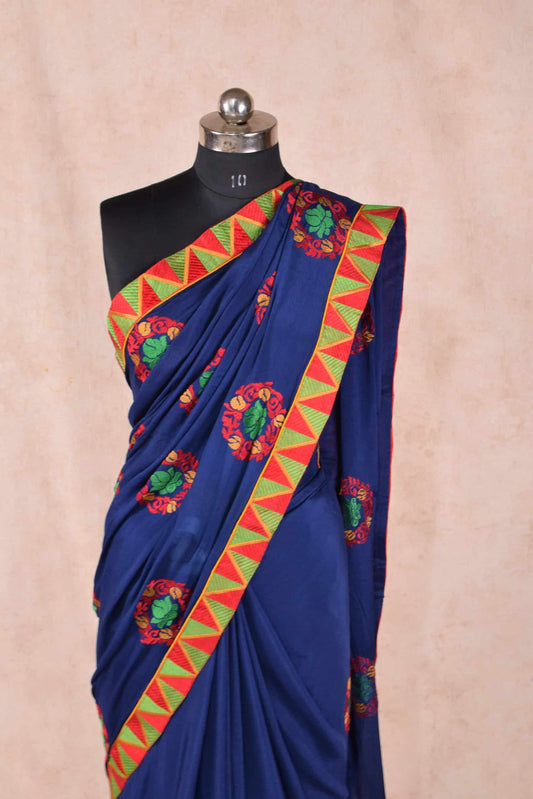 Navy Blue Color Pure Crepe Saree with Pure Heavy Pearl Work - Kanhasarees by ksds