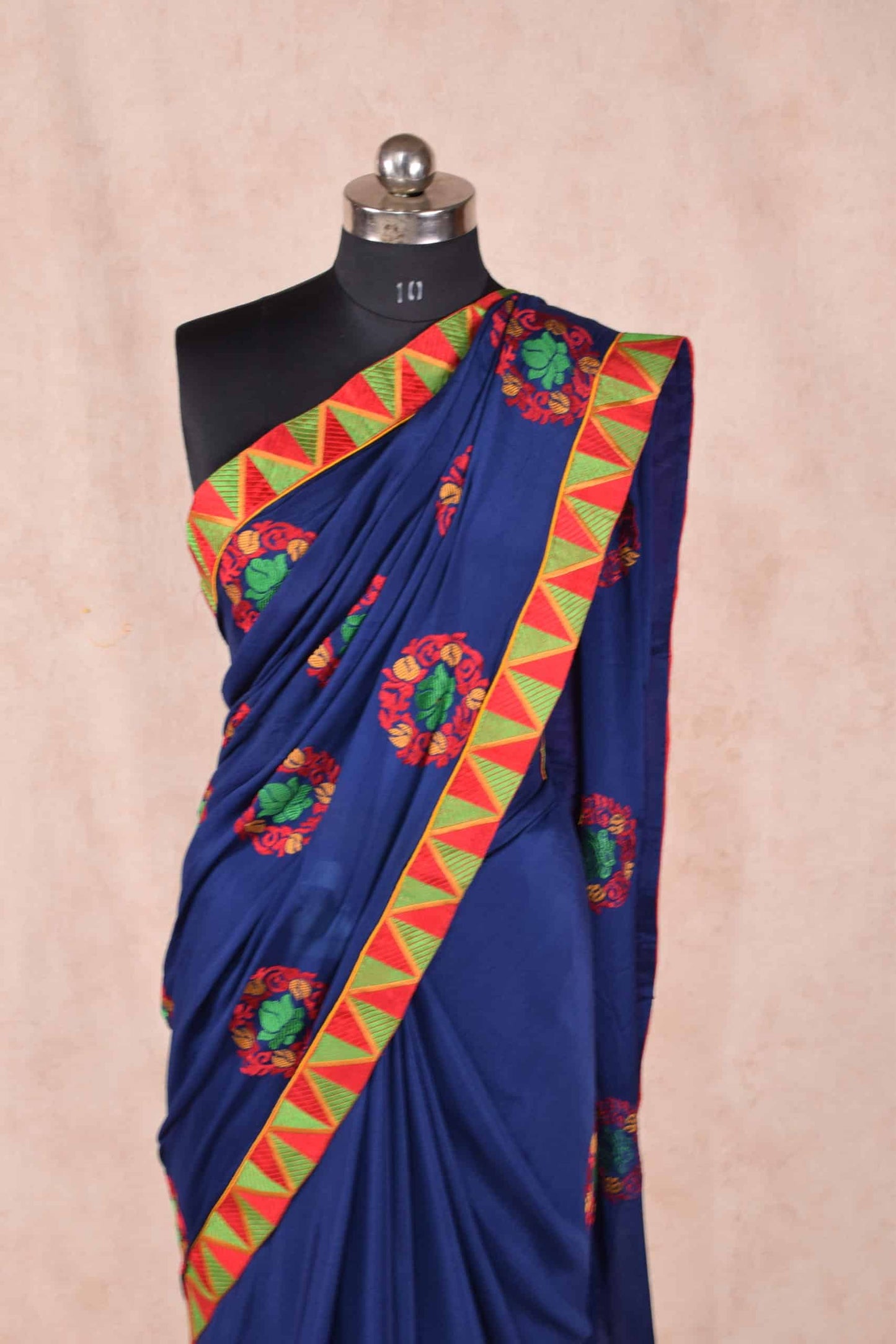 Navy Blue Color Pure Crepe Saree with Pure Heavy Pearl Work - KANHASAREE