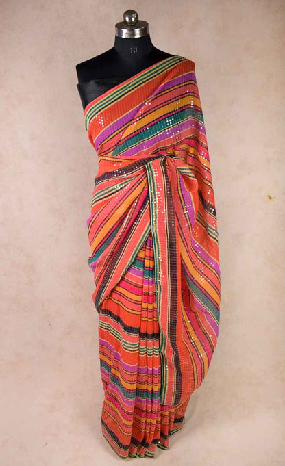 Multi colour sequence saree with blouse - KANHASAREE