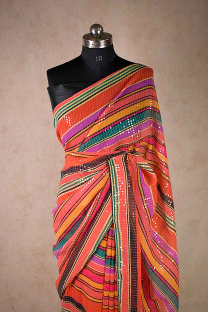 Multi colour sequence saree with blouse - KANHASAREE