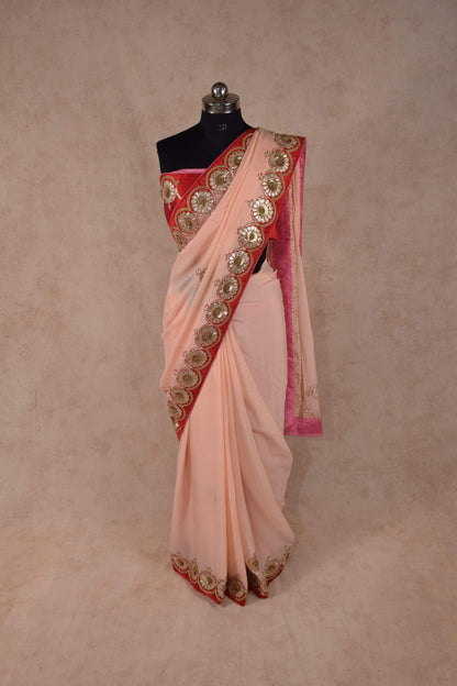 Pure chinnon saree with exclusive gota patti hand work - KANHASAREE