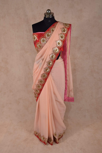 Pure chinnon saree with exclusive gota patti hand work - KANHASAREE